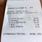 Restaurant-Rechnung auf Mykonos