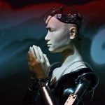 Roboter Tempel Priester beten