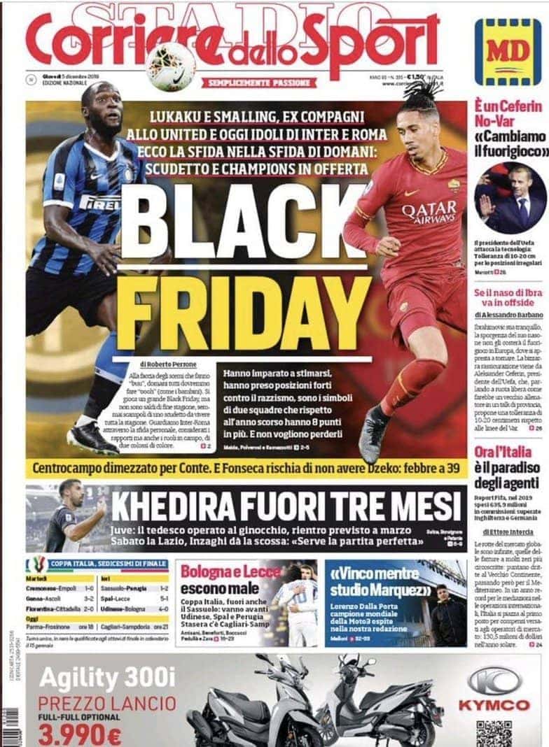 Black Friday Corriere dello Sport Lukaku Smalling