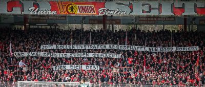 1. FC Union Berlin Fans Hopp Spruchband