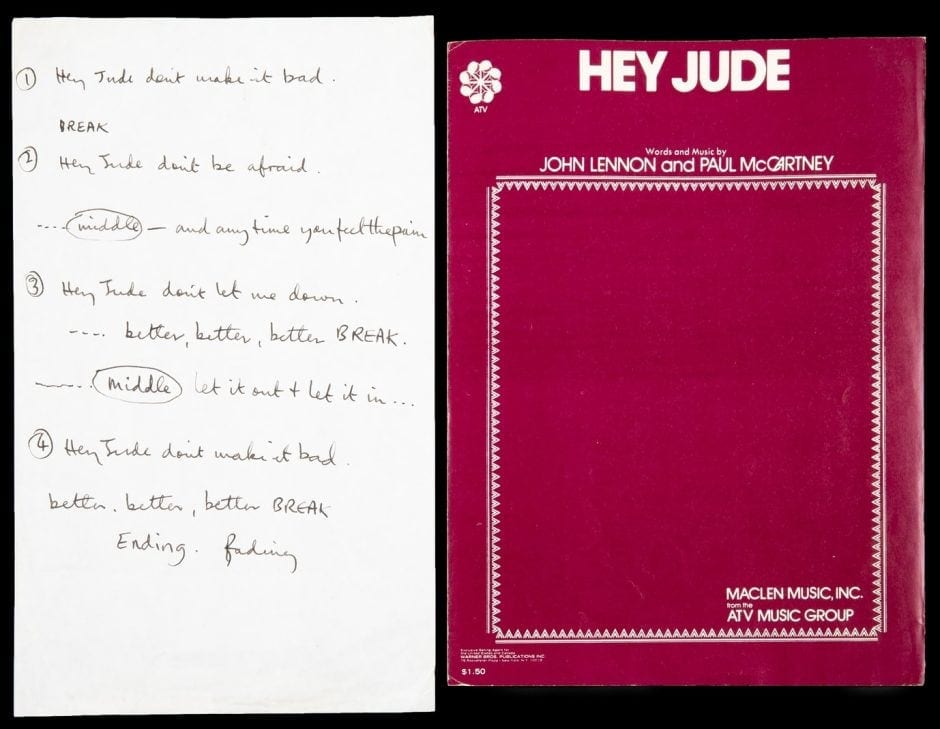 Handgeschriebener Text Beatles-Hit Hey Jude versteigert